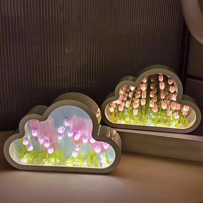 Tulip-Inspired Cloud Night Light - Decorative Simulation Flower Table Lamp for Bedroom and Living Room (Pink)