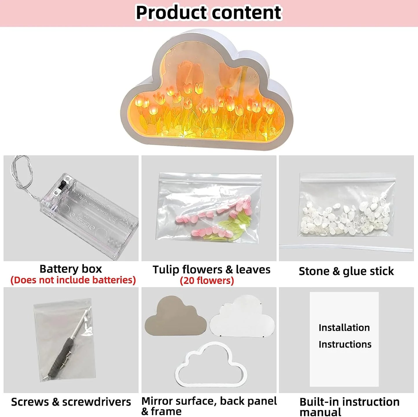 Tulip-Inspired Cloud Night Light - Decorative Simulation Flower Table Lamp for Bedroom and Living Room (Pink)
