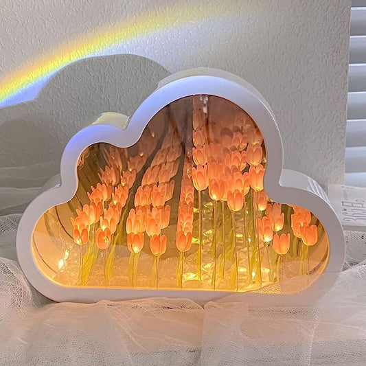 Tulip-Inspired Cloud Night Light - Decorative Simulation Flower Table Lamp for Bedroom and Living Room (Pink)
