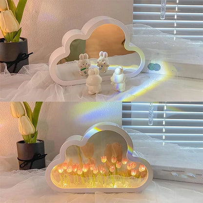 Tulip-Inspired Cloud Night Light - Decorative Simulation Flower Table Lamp for Bedroom and Living Room (Pink)