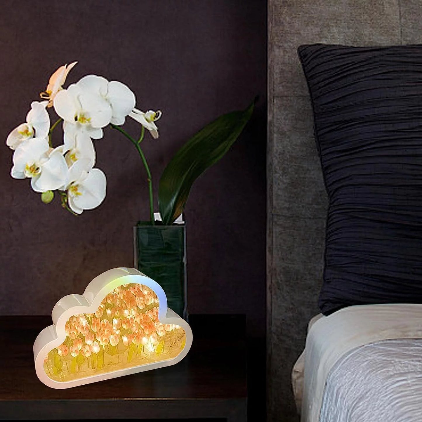 Tulip-Inspired Cloud Night Light - Decorative Simulation Flower Table Lamp for Bedroom and Living Room (Pink)